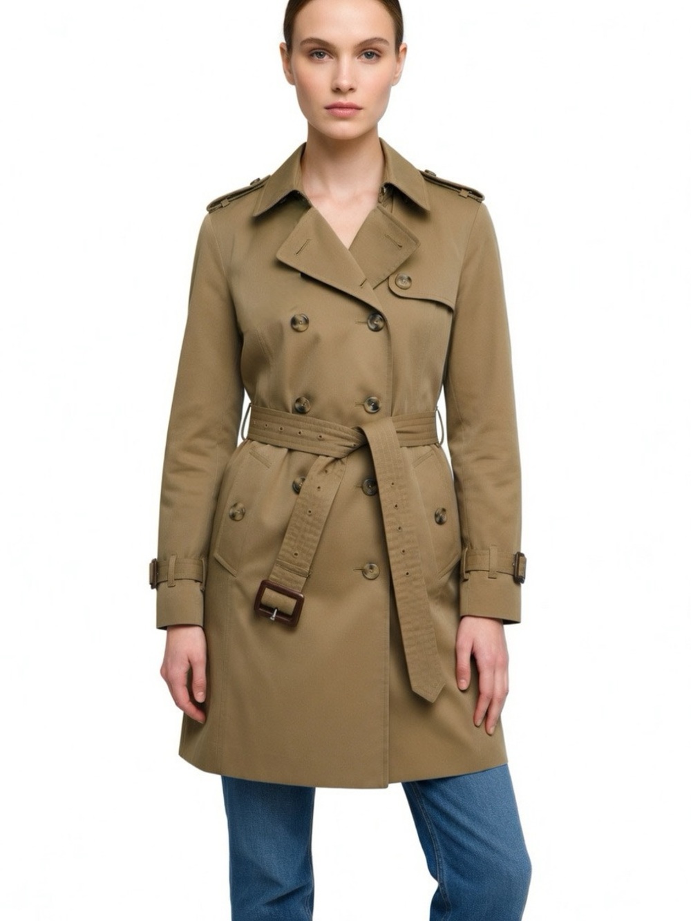 Modern Classic Double-Breasted Khaki Trench Coat